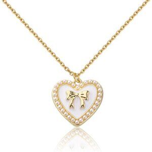 ENSIANTH Coquette Bow Necklaces– Pearl Heart Girly Jewelry for Girls